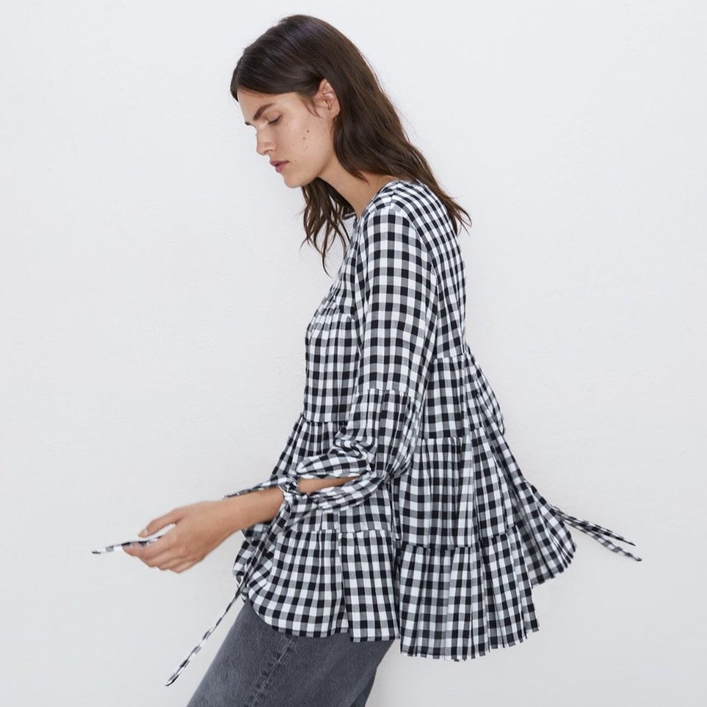 [ZARA] gingham blouse